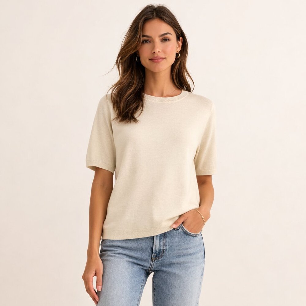 Banana Republic Cream Knit Top Minimalist Luxe Capsule